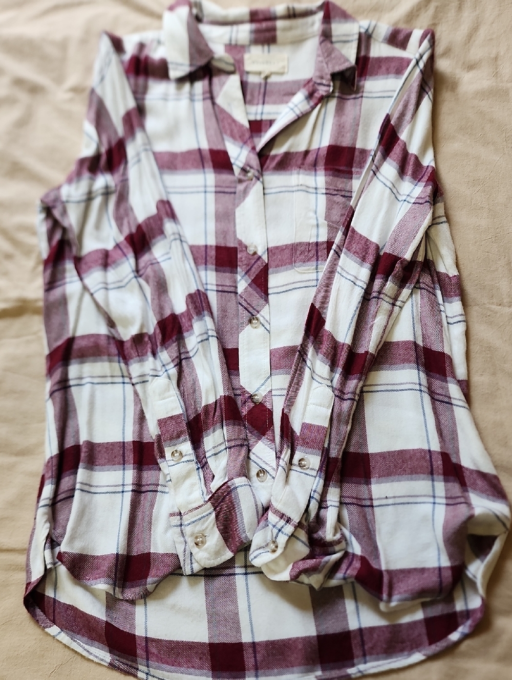 Plaid Button-Up Shirt in Burgundy and White